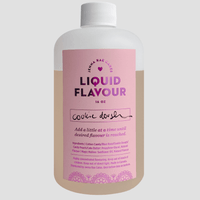 A 16 oz bottle of Jenna Rae Cakes Commercial Liquid Cookie Dough features a pink label with floral graphics, a white cap, and lists ingredients and usage directions.