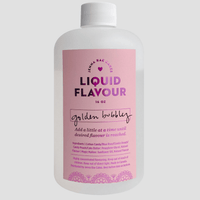 A white bottle with a ribbed screw cap features a pink floral label reading Jenna Rae Cakes Commercial Liquid Golden Bubbly. The 16-ounce label lists ingredients and highlights its golden bubbly flavor.
