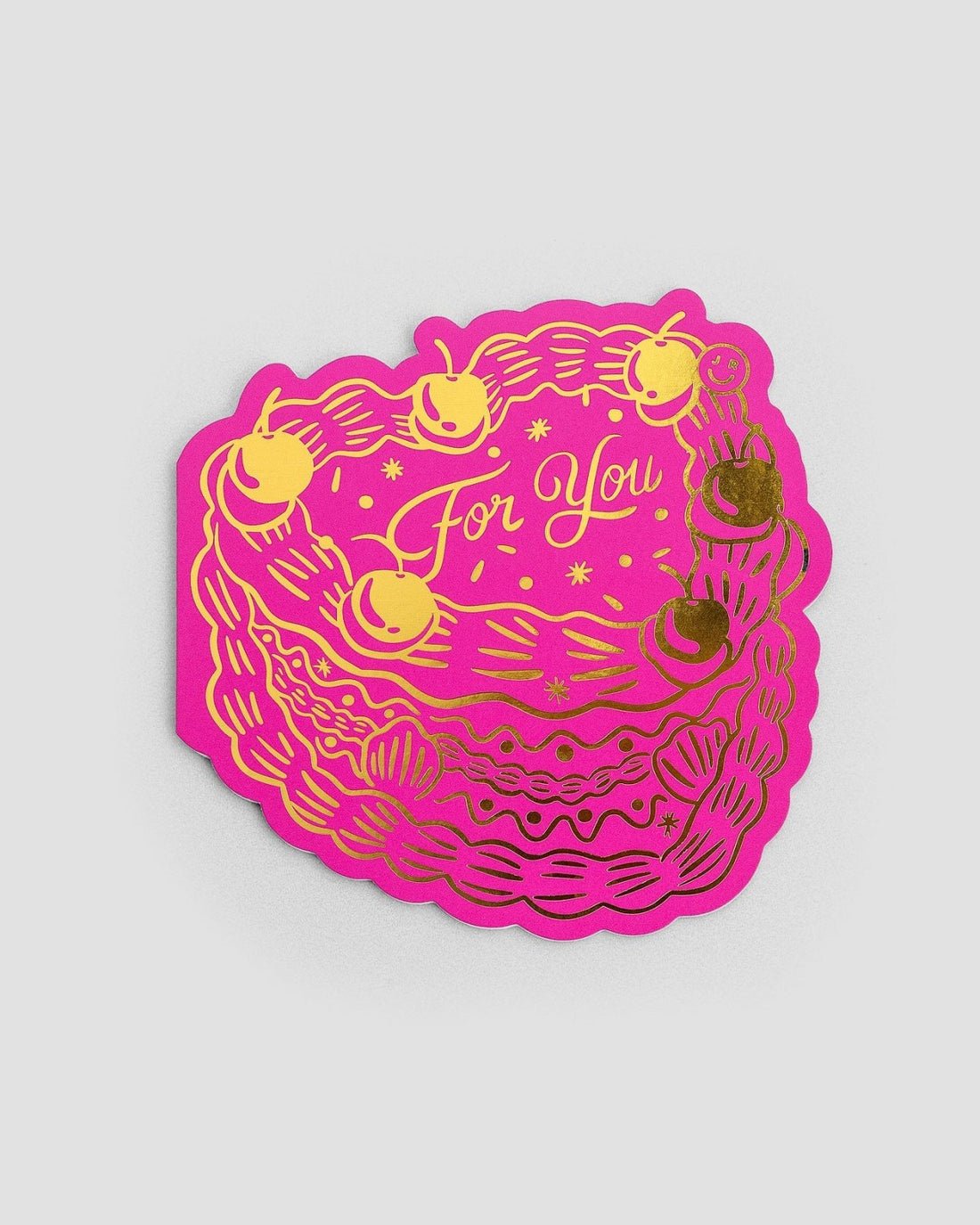 The For You Greeting Card by Jenna Rae Cakes features a pink cake design with gold icing, cherries, and For You in the center on a light gray background.