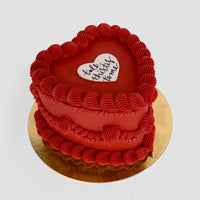 Design This Cake - Cake Size: Tall | Cake Colour: Burgundy | Piping Style: Fancy | Piping Colour: Burgundy | Add Heart Greeting Plaque